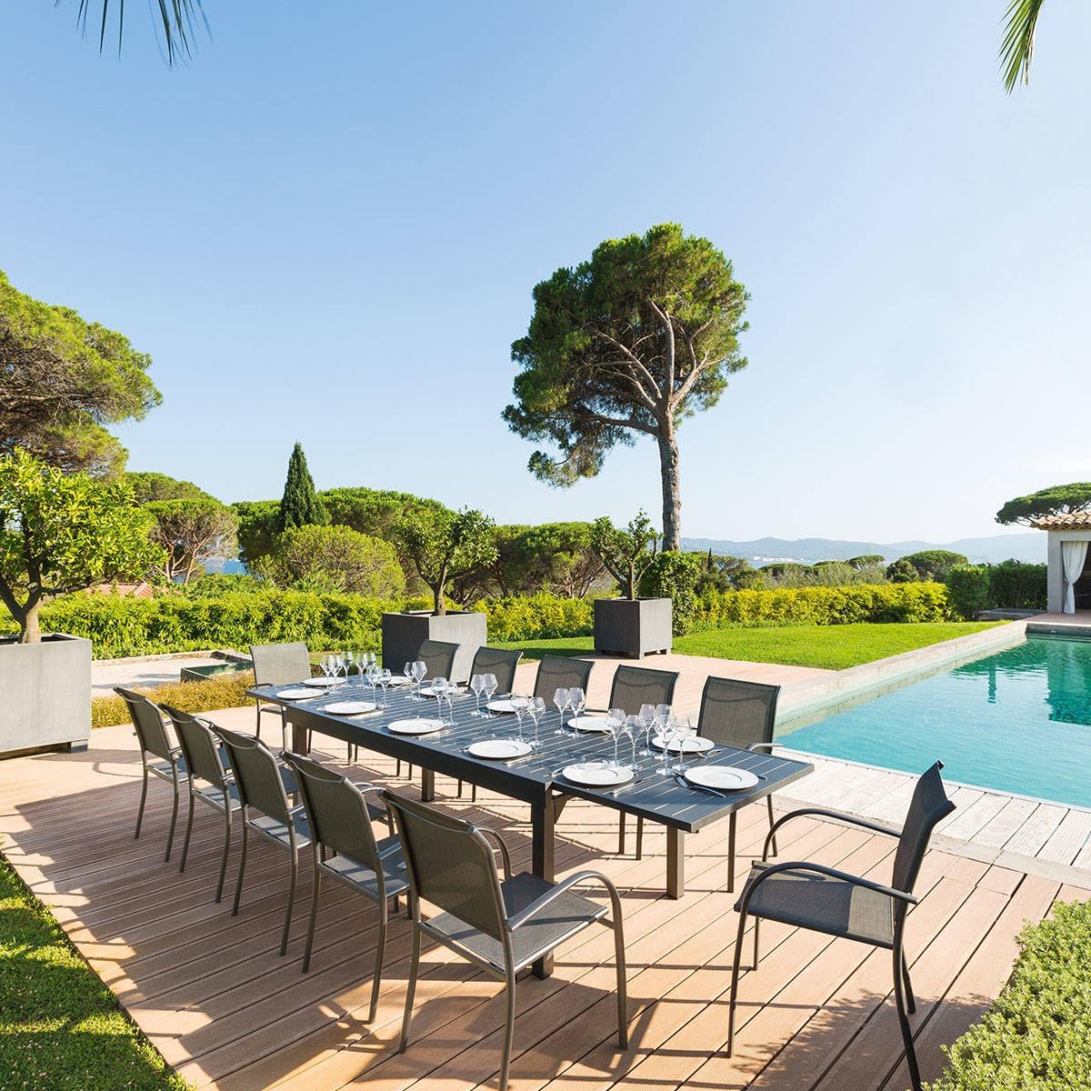 etevert - Piazza - 230/340x100 cm - table extensible 12 places, aluminium antirouille