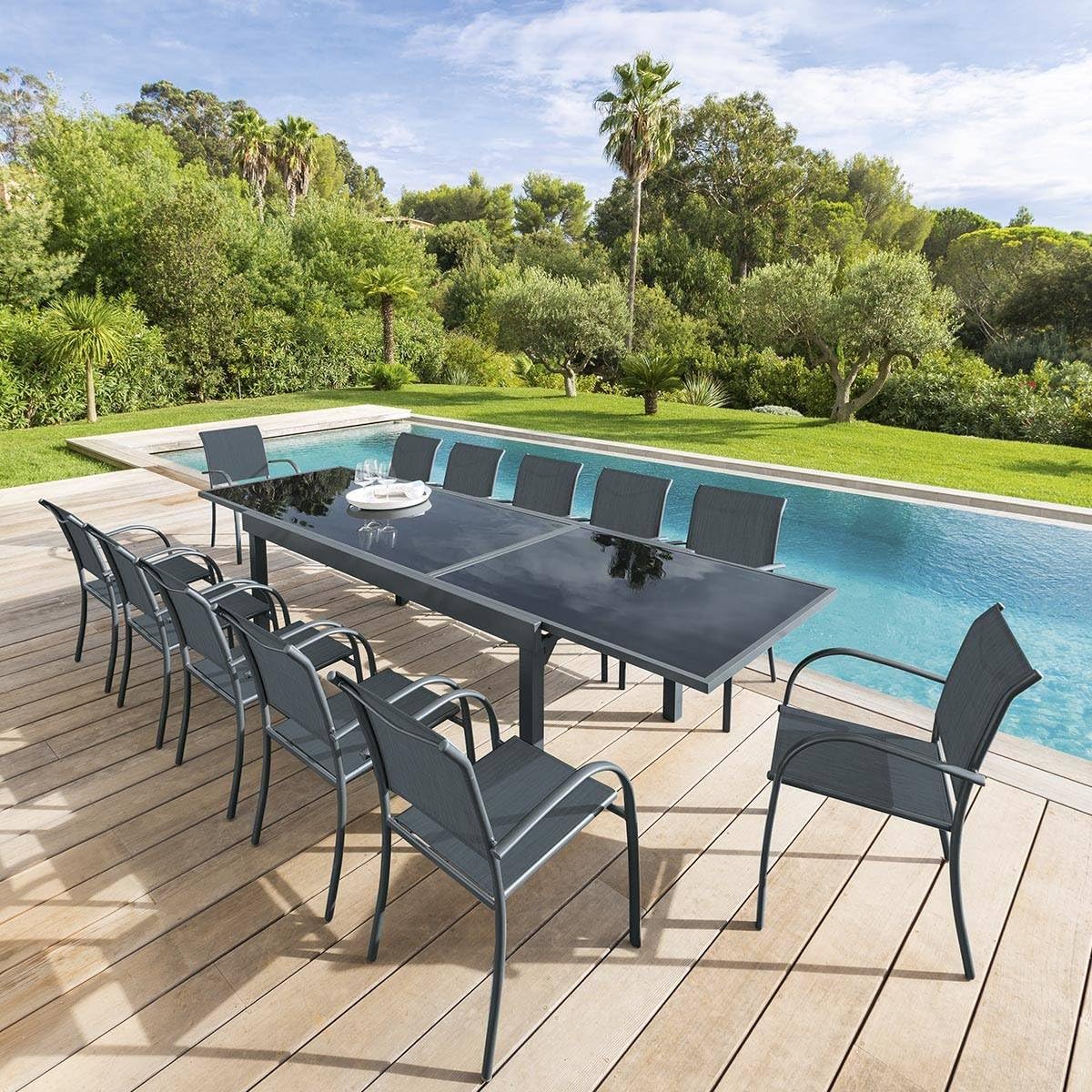 etevert - Piazza extensible - 12 places - aluminium/verre renforcé - gris graphite