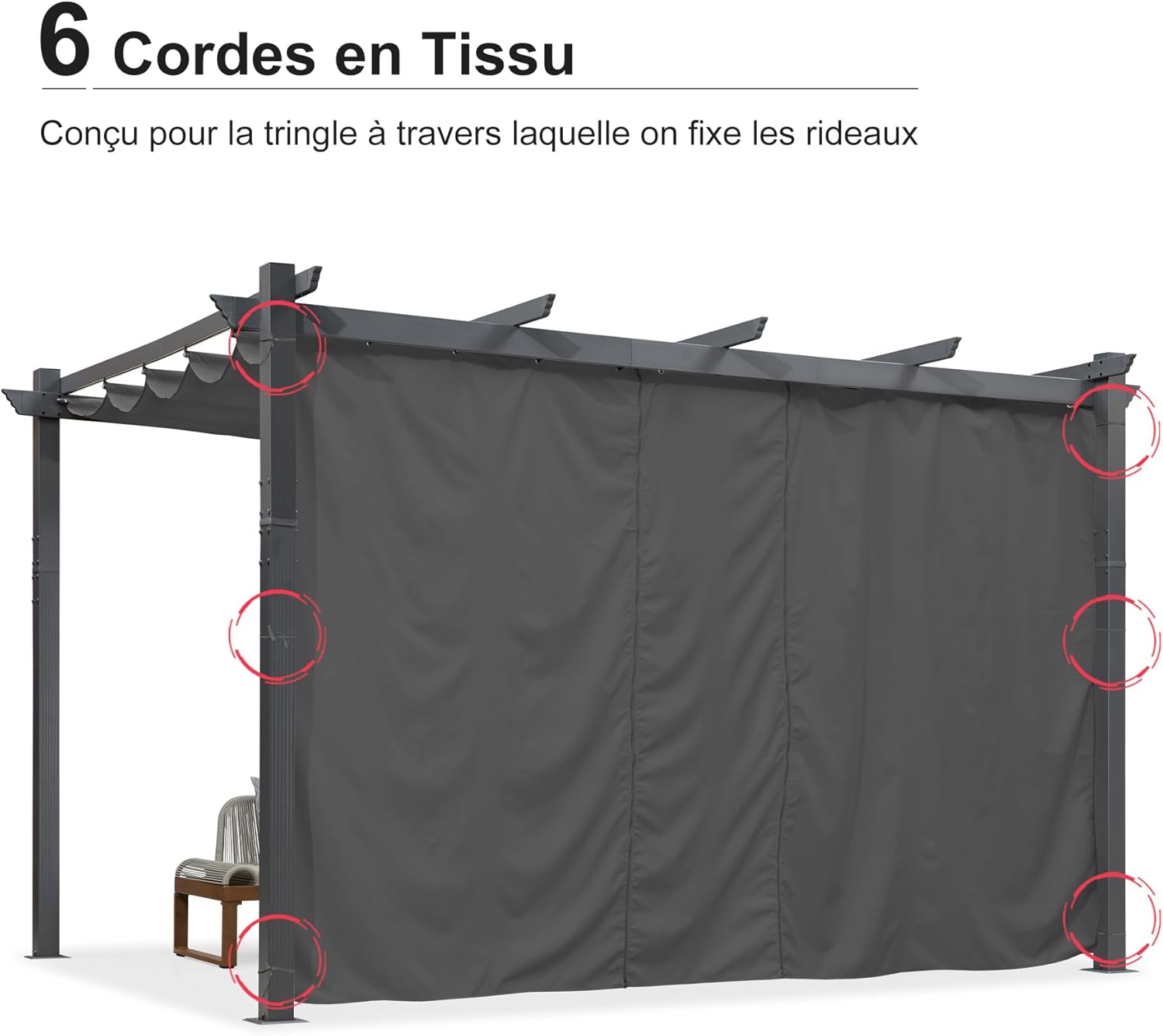 etevert - pergola aluminium série 4x3m rideau toit coulissant gris