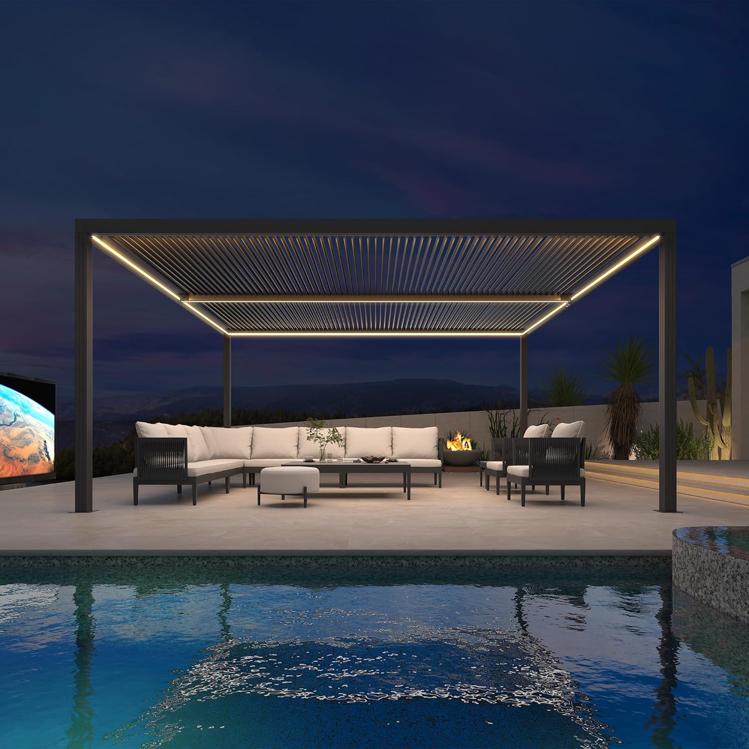 etevert - Pergola bioclimatique aluminium 4,8x3,68m, LED, lames orientables