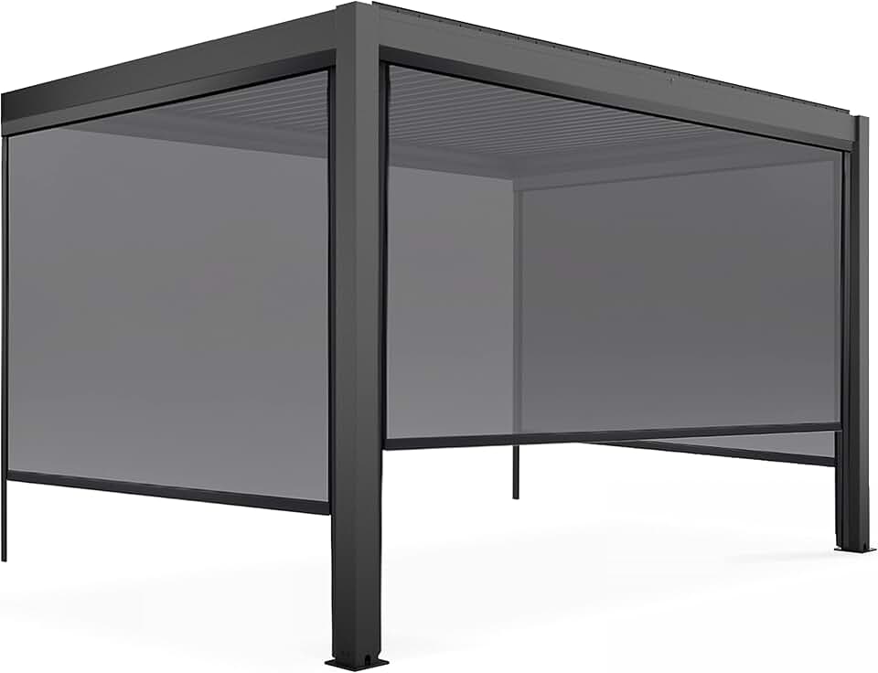 etevert - Pergola bioclimatique adossée - 3x4m - 3 stores gris