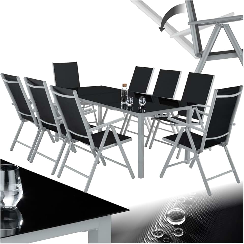 etevert - Salon de Jardin 8 Fauteuils Pliables Aluminium, Table, Facile entretien