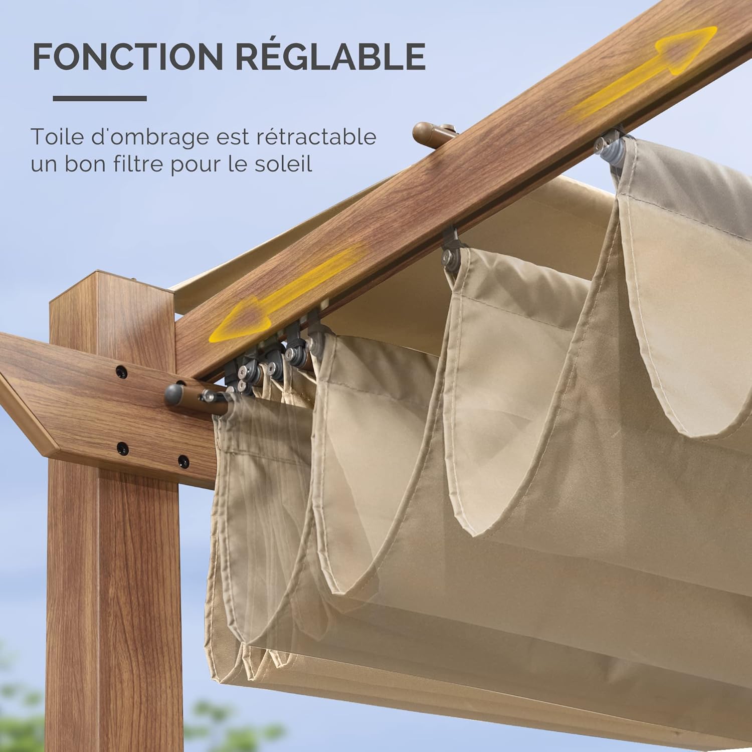 etevert - Pergola 3x3m - aluminium, éclairage, toit rétractable
