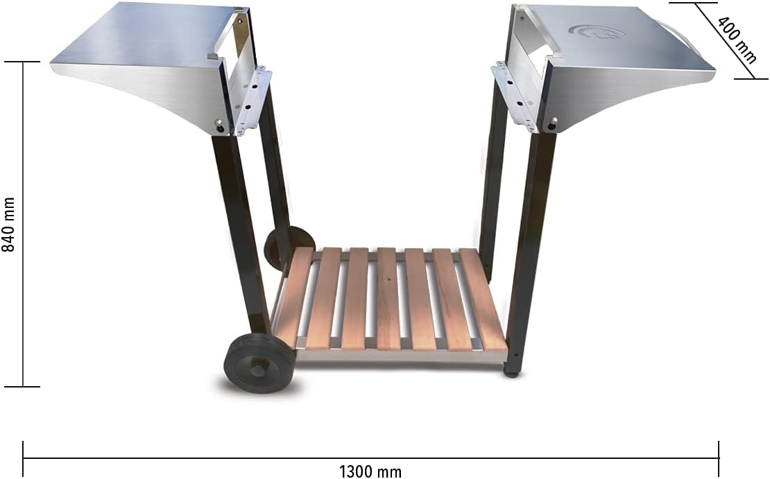 etevert - Chariot plancha Aquitaine Pro - inox/bois, roulettes, dessertes latérales - 8477