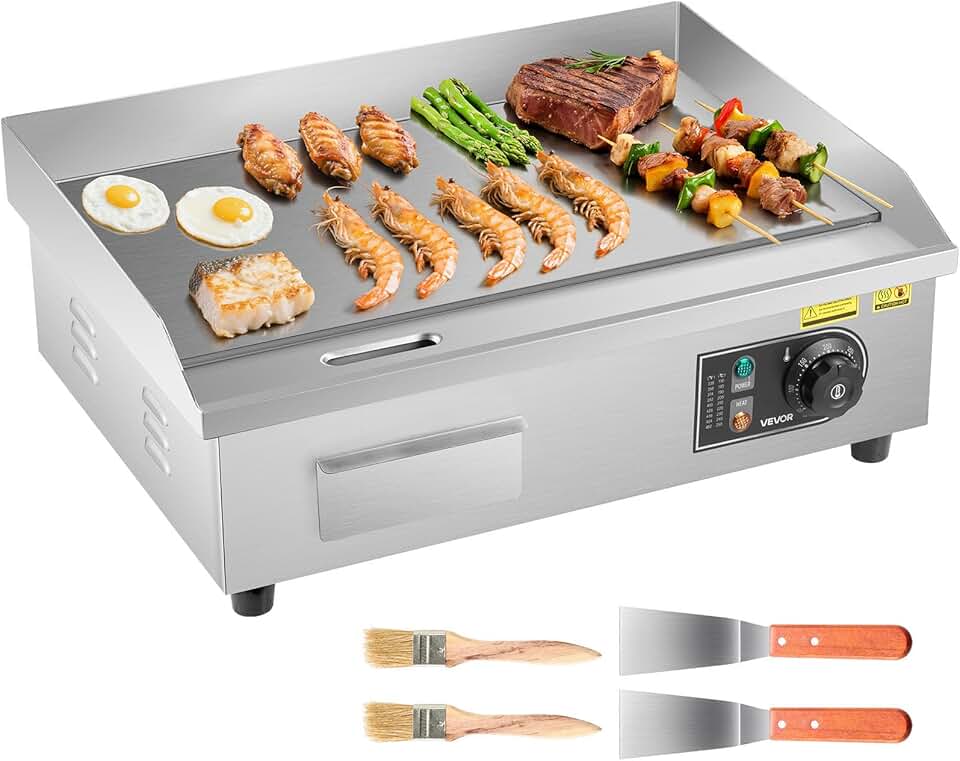 etevert - plancha électrique pro - 535x300 mm - 3200W, inox, 50-300°C