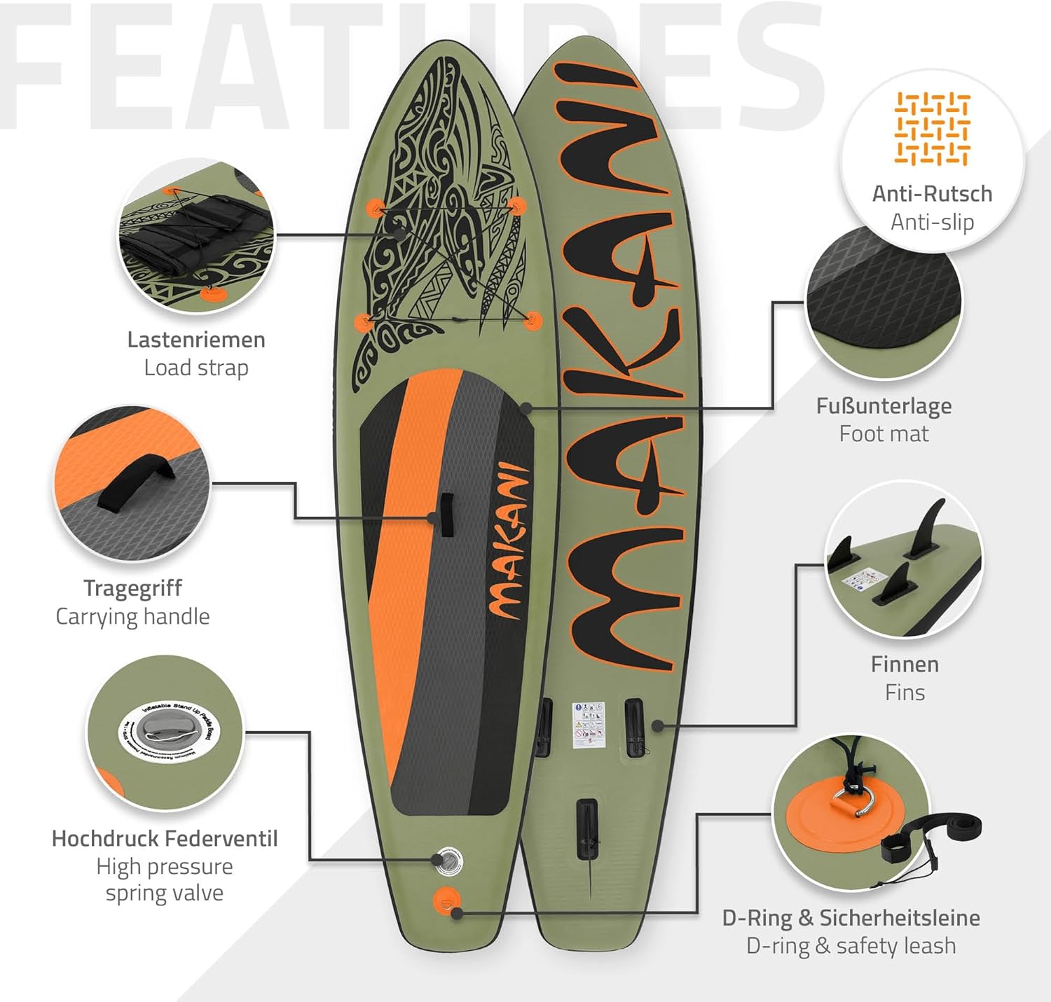 etevert - Stand Up Paddle Série - 305/308/320/380 cm - PVC, 120/150 kg, épaisseur 10/15 cm, sac, pompe
