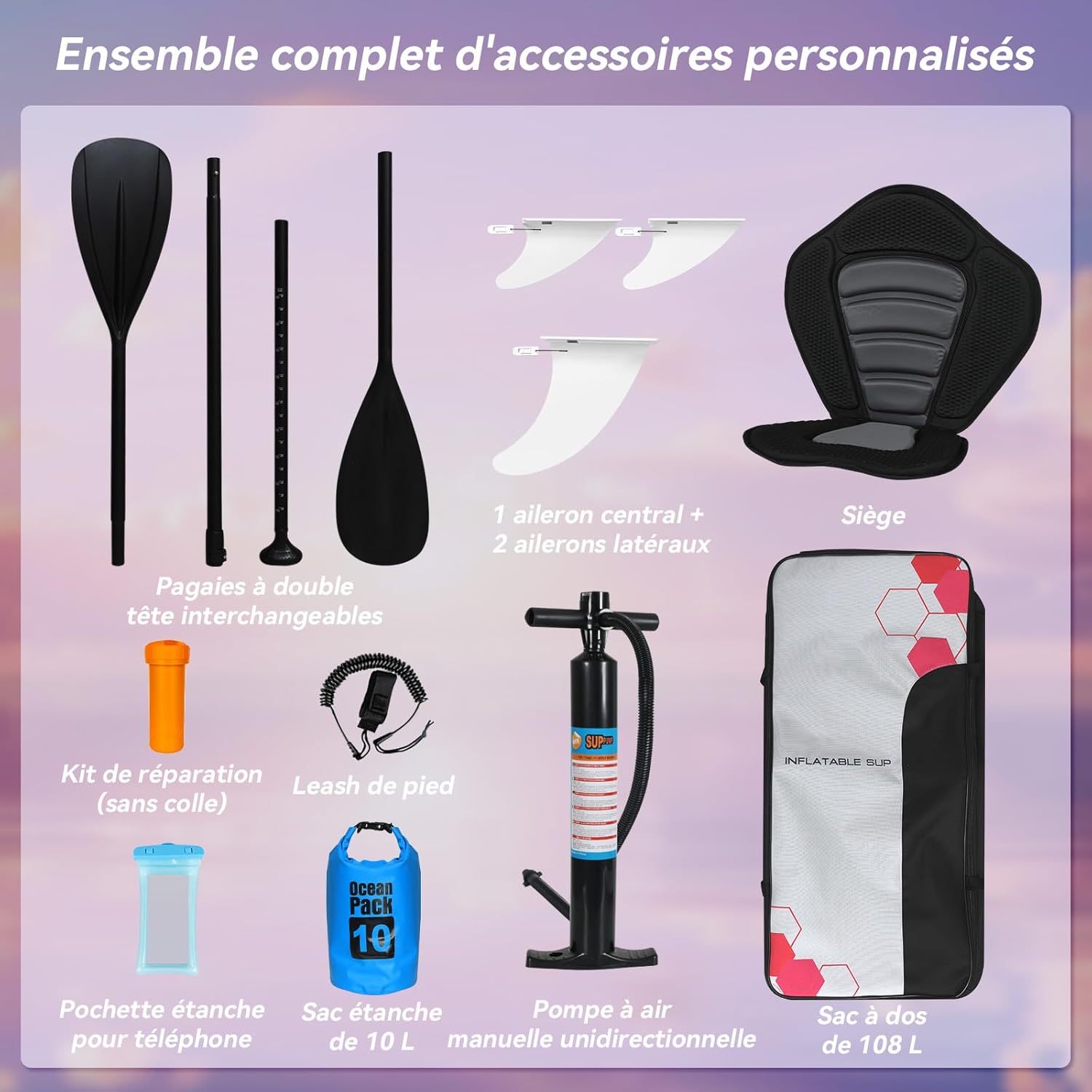 etevert - Paddle Gonflable Série Adulte - 320/335cm - 2 places, siège kayak, pagaie alu, support caméra, pompe, 150kg