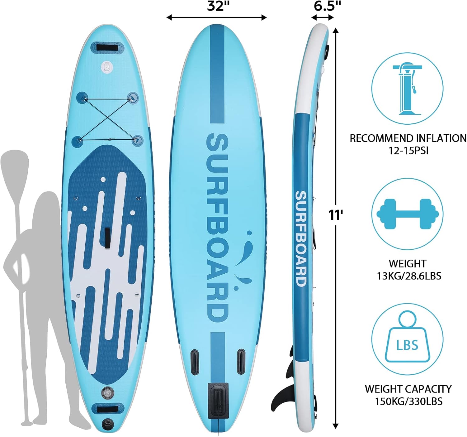 etevert - Paddle gonflable adulte - 320/335cm - 2 places, siège kayak, pagaie alu, support caméra, jusqu'à 150kg