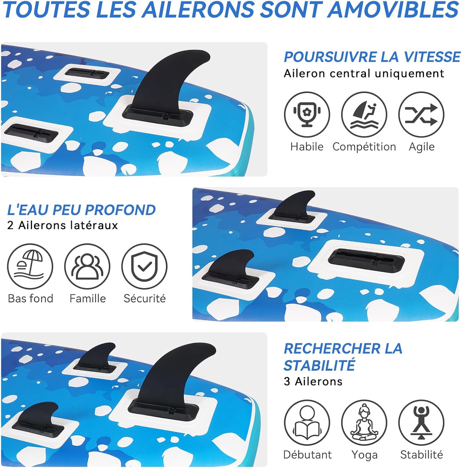 etevert - Paddle gonflable 320/335cm - 2 personnes, siège kayak, jusqu'à 150kg