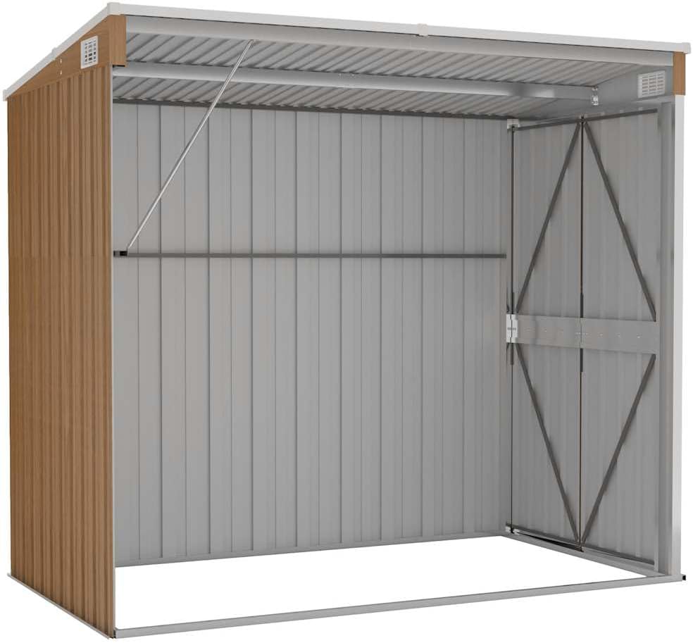 etevert Abri de Jardin Mural Marron 118x194x178 cm Acier galvanisé,Structures extérieures, Cabanes & abris de Jardin,316224