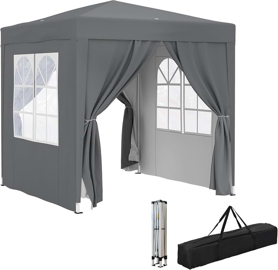 etevert Tonnelle de Jardin extérieure 2 x 2 m, tonnelle Pliante Pop-up, réglable en Hauteur, Protection UV, Cadre en Acier, 4 côtés Amovibles, pour Camping, Festival, Plage, Sac de Transport, Gris