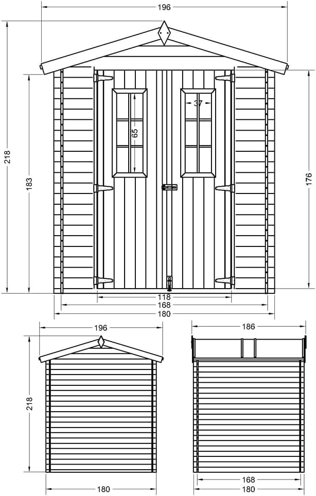 Abri de Jardin en Bois - Stockage extérieur I186xL196xH218 cm/ 2,82 m2 Petit abri à Outils, Local à vélos - etevert M320C