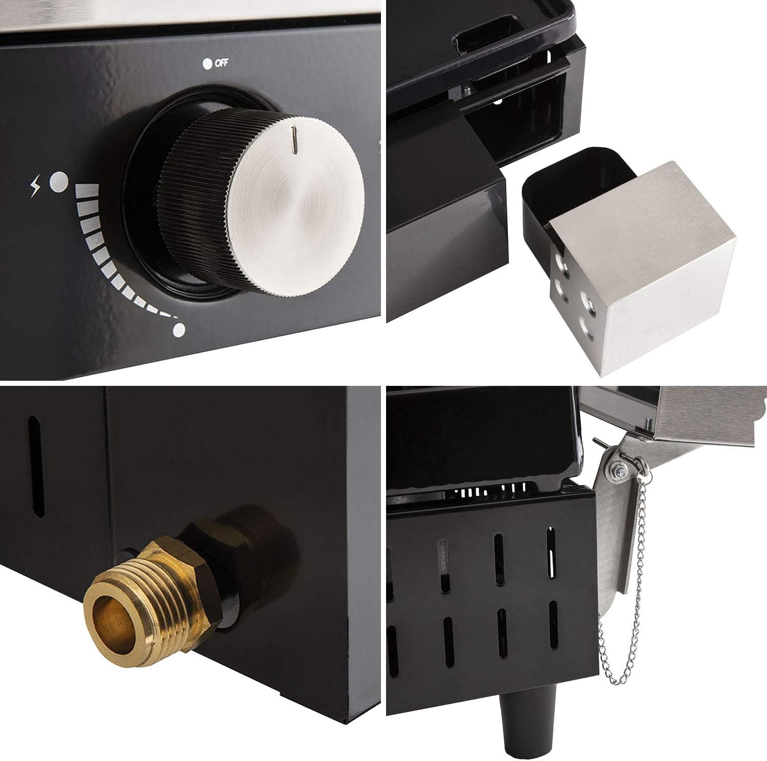 etevert - FINESTA - plancha gaz 3 brûleurs, plaque fonte, capot, récupérateur