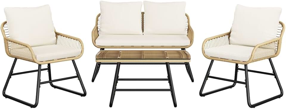 etevert - salon de jardin 4 places - canapé, fauteuils, table, bohème
