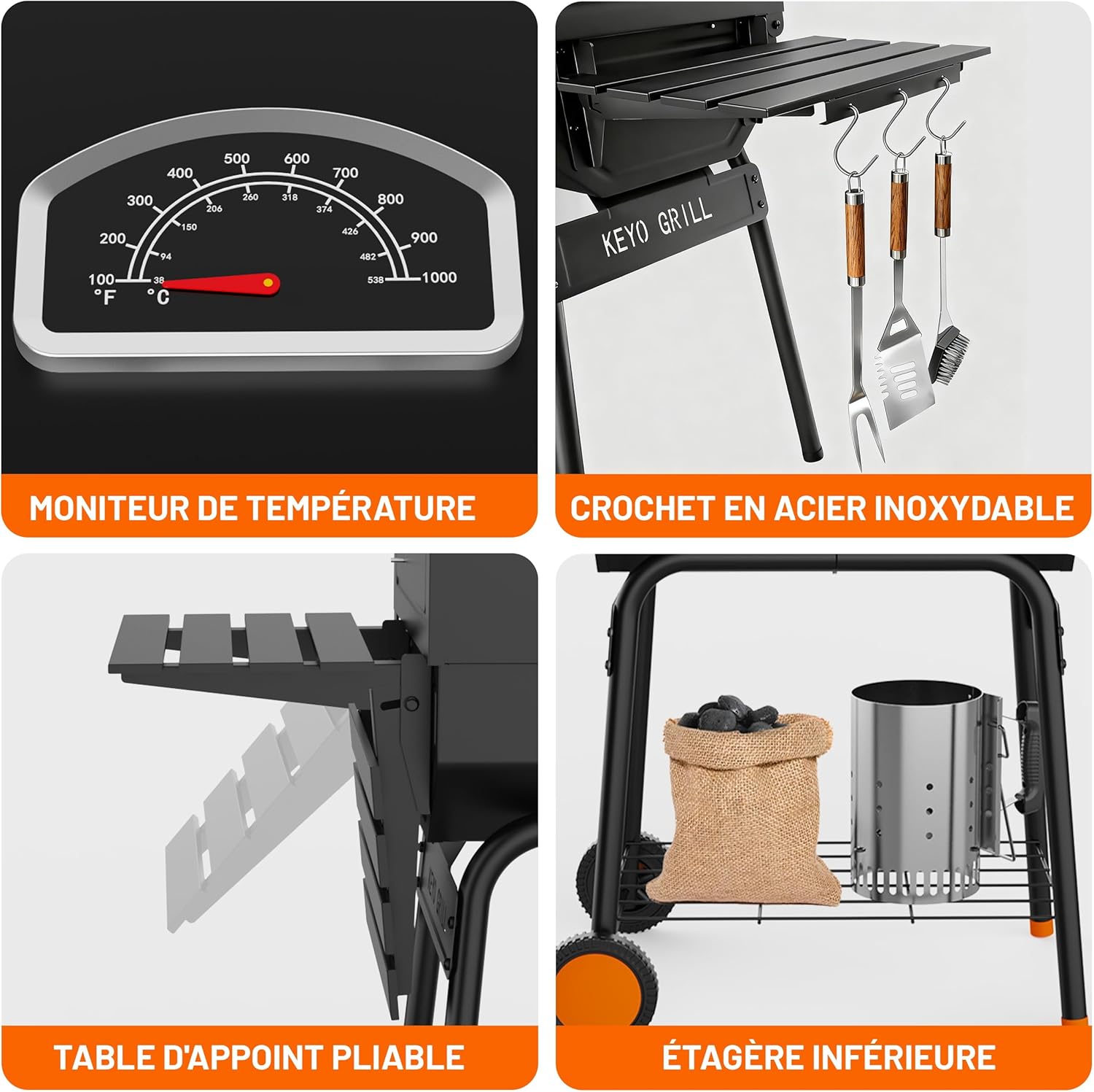 etevert 23 pouces barbecue pentagonal, chromé, 469 Sq In-23 Pouces