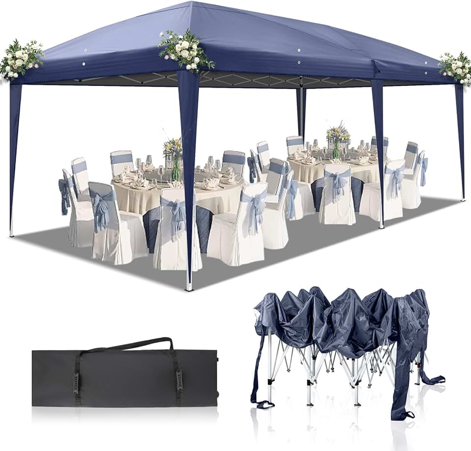 etevert Tonnelle de Jardin Pliante,3x6m,Imperméable,Pop-Up,3 Hauteurs Réglables, Protection UV 50+,Tente de Fête,Structure en Acier,pour Jardin,Fête,Bleu