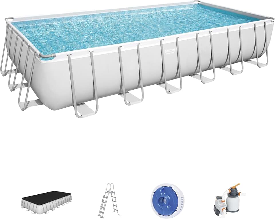 etevert Piscine hors sol rectangle Power Steel gris clair 732 x 366 x 132 cm