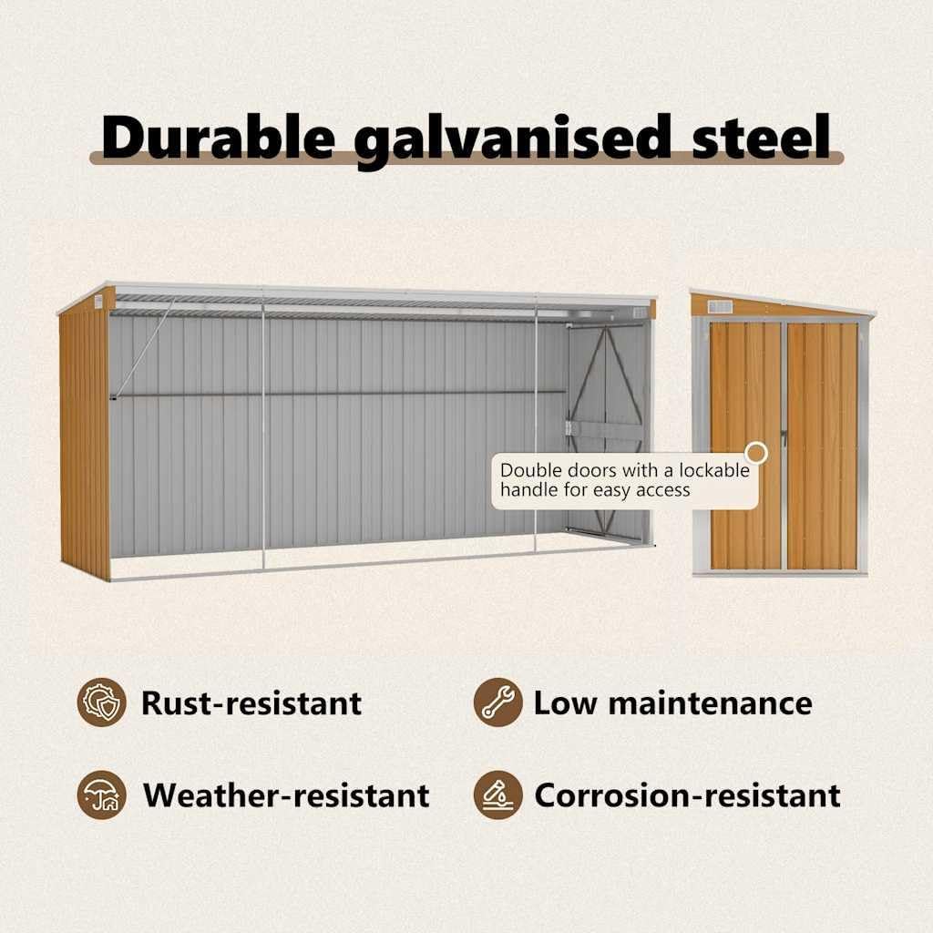 etevert Abri de Jardin Mural Marron 118 x 382 x 178 cm Acier galvanisé,Structures extérieures, Cabanes & abris de Jardin,316232