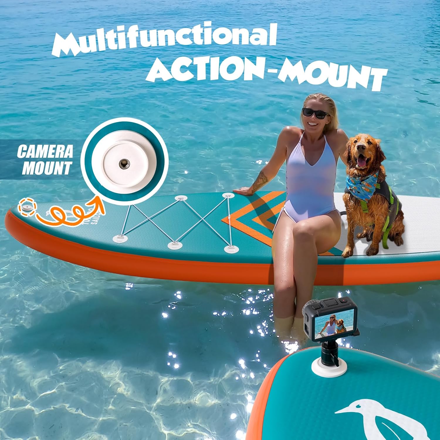 etevert Paddle Gonflable Adulte, Planche de Stand Up Paddle Gonflable, Sup Paddle Board Gonflable avec Accessoires Complets, Planche de Surf Paddle