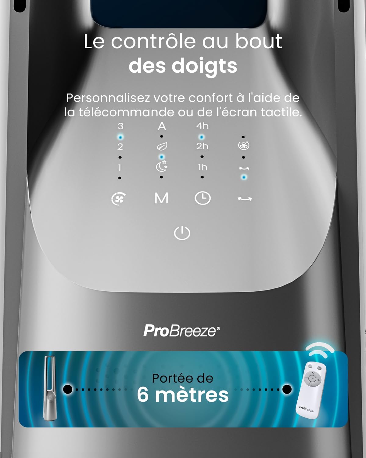 etevert - Ventilateur tour 101 cm, 6 vitesses, oscillant, silencieux