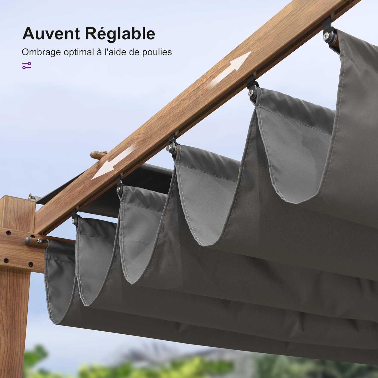 etevert - Pergola aluminium - 4x3m - toile rétractable, teck, imperméable