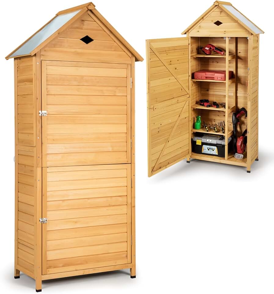 etevert - abri de jardin bois 70x35x176cm, 5 étagères, porte verrouillable