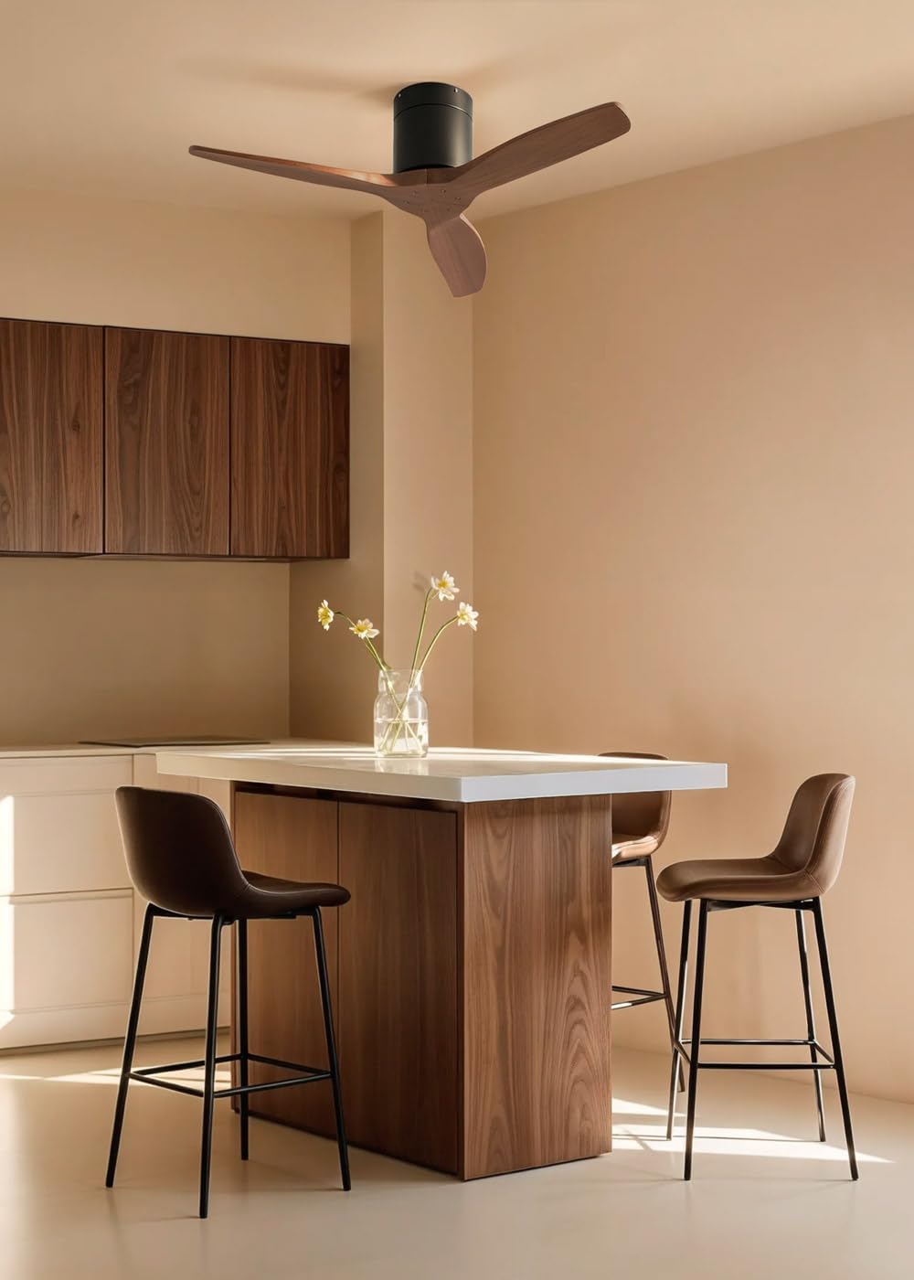 CREATE WINDCALM S Ventilateur de plafond ABS noir pales effet bois foncé avec télécommande, 40 W, silencieux, Ø112 cm, 6 vitesses, minuteur, fonction été/hiver