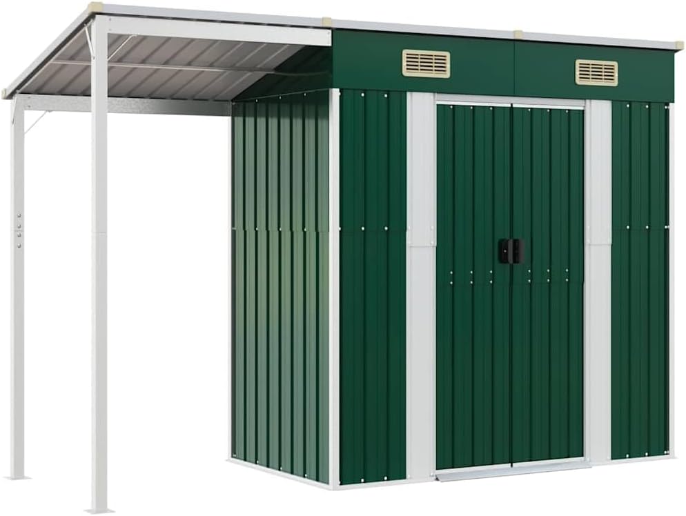etevert Abri de Jardin avec Toit prolongé Vert 277x107x181 cm Acier, Maison & Jardin, Pelouses & Jardins, Vie en extérieur, Structures extérieures, Cabanes & abris de Jardin, Vert, (Poids 41.56KG)