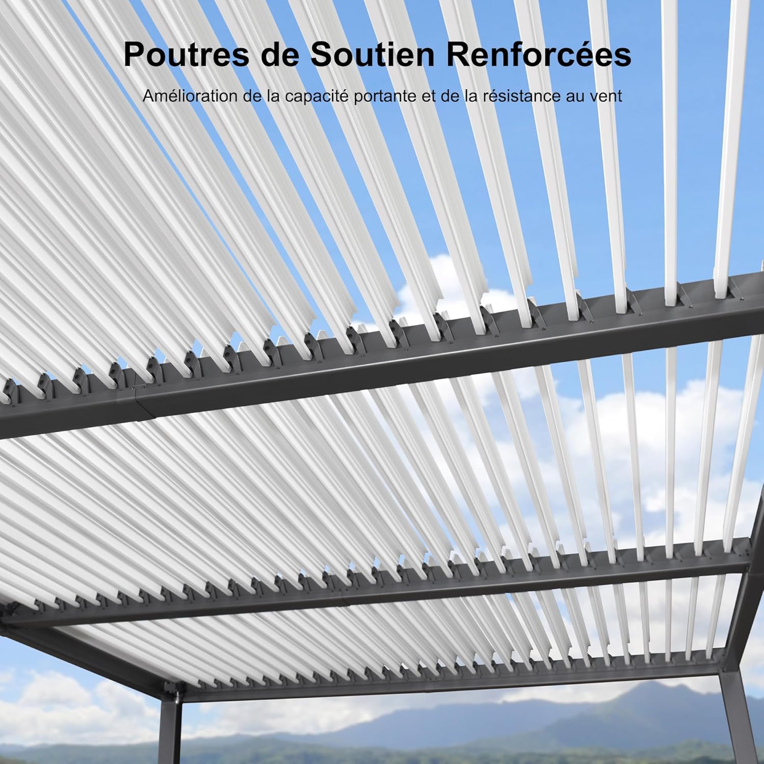 etevert - Pergola Bioclimatique - 6,35x3,5m - Aluminium, éclairage, lames orientables, poteaux blancs
