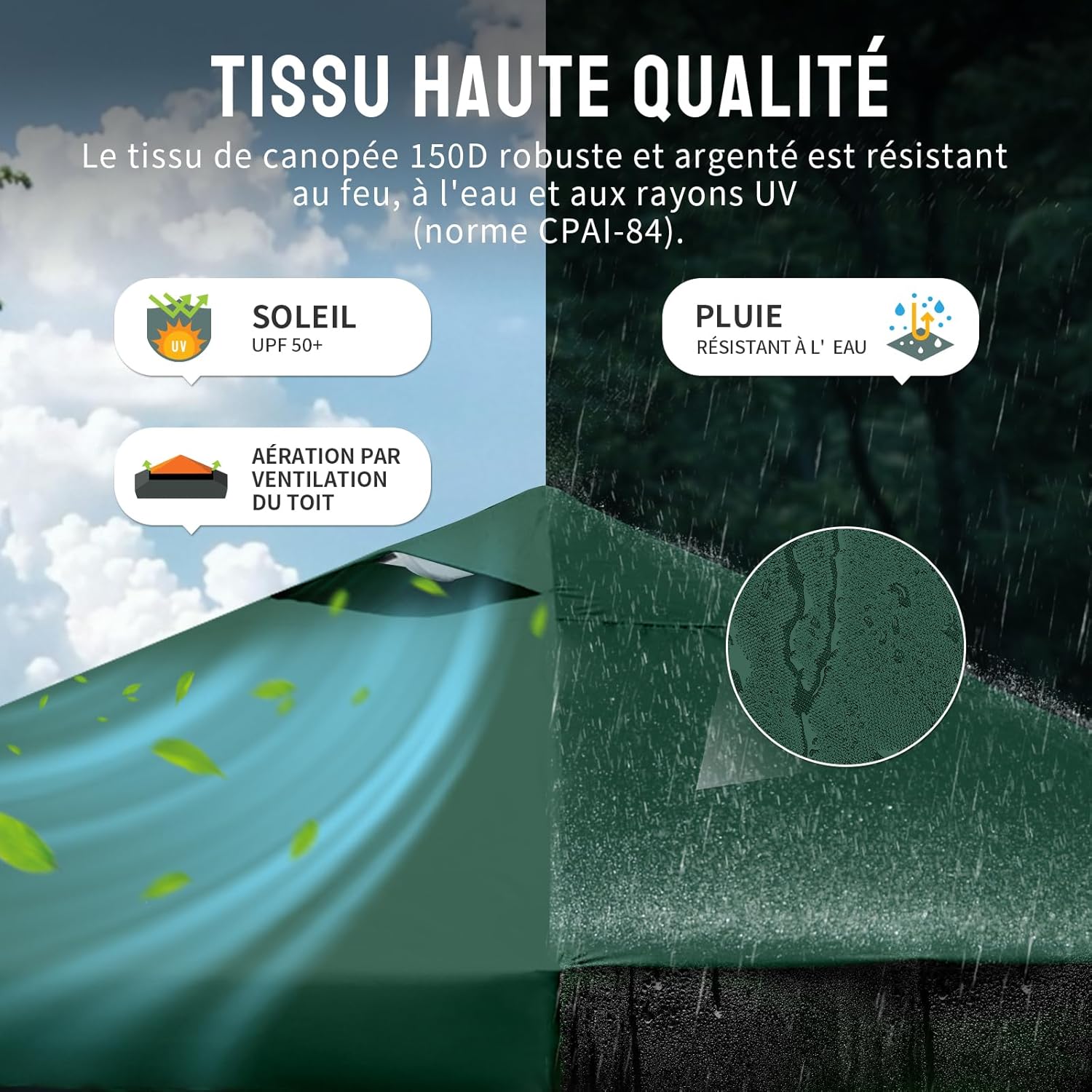 etevert Tonnelle Pliante 3x3 Imperméable, Barnum Pliant de Jardin Exterieur, Pop-Up Gazebo avec Sac de Rangement, UPF 50+, avec 4 Parois Latérales Amovible, 4 Sac de Sable, Vert Forêt