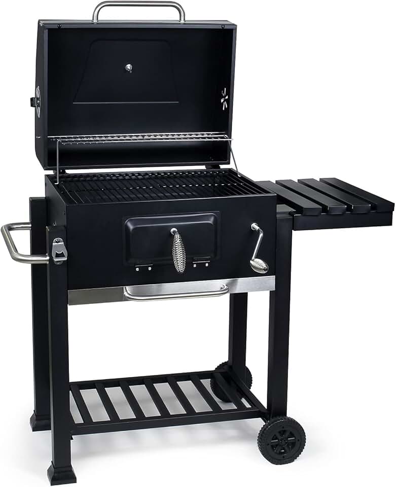 etevert - chariot barbecue - 1130x475x1000mm - thermomètre, anti-feu, rangement