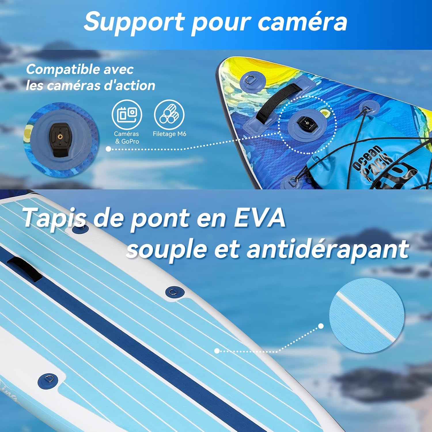 etevert - Paddle gonflable adulte 320/335cm - 2 personnes, siège kayak, pagaie, support caméra, 150kg