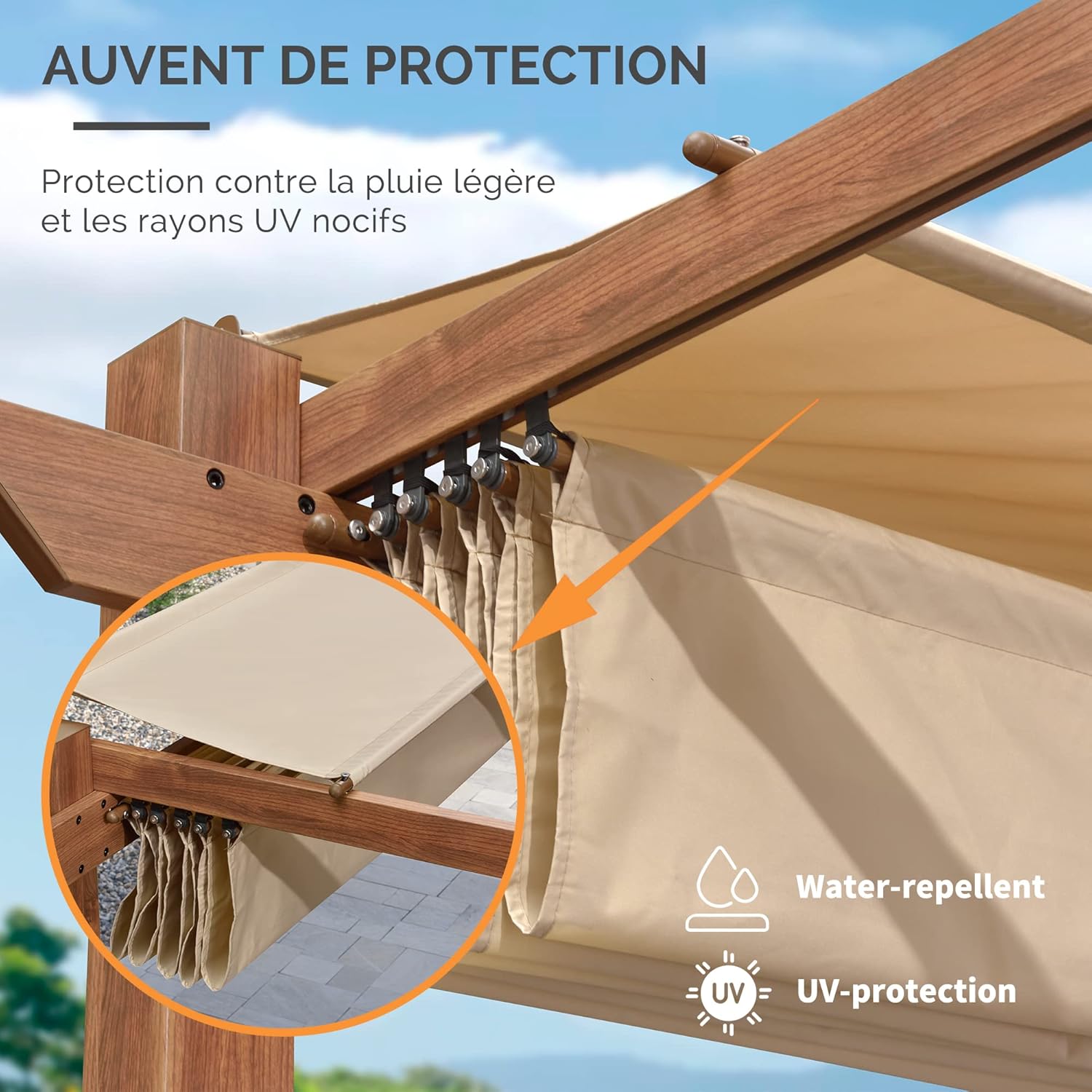 etevert - Pergola 3x3m - aluminium, éclairage, toit rétractable