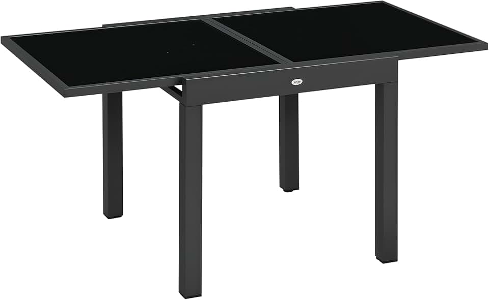 etevert - Table extensible jardin - 160x80x75 cm - verre noir, alu gris