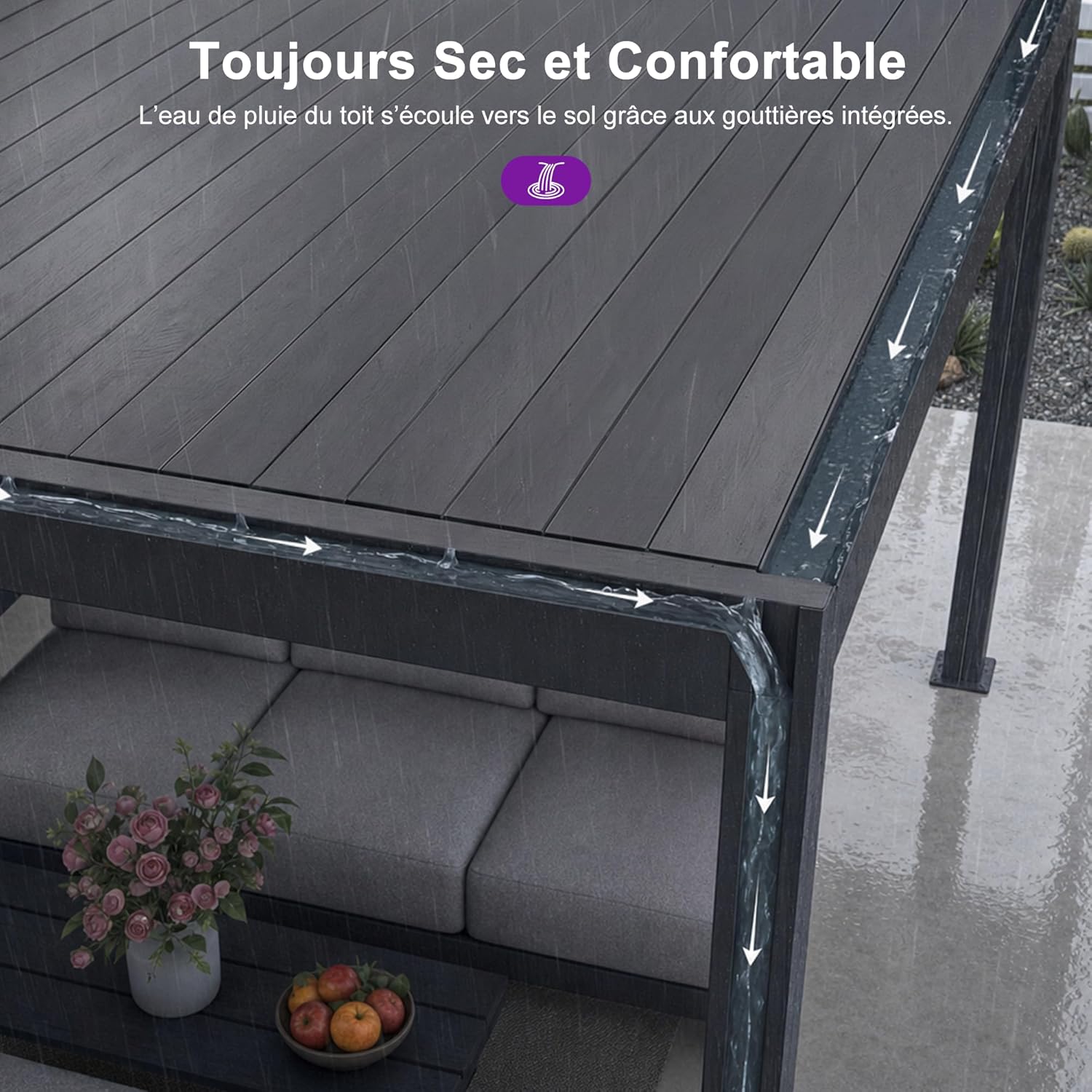 etevert - Pergola bioclimatique adossée - 2,5x3 m - aluminium, lames orientables, résistante intempéries