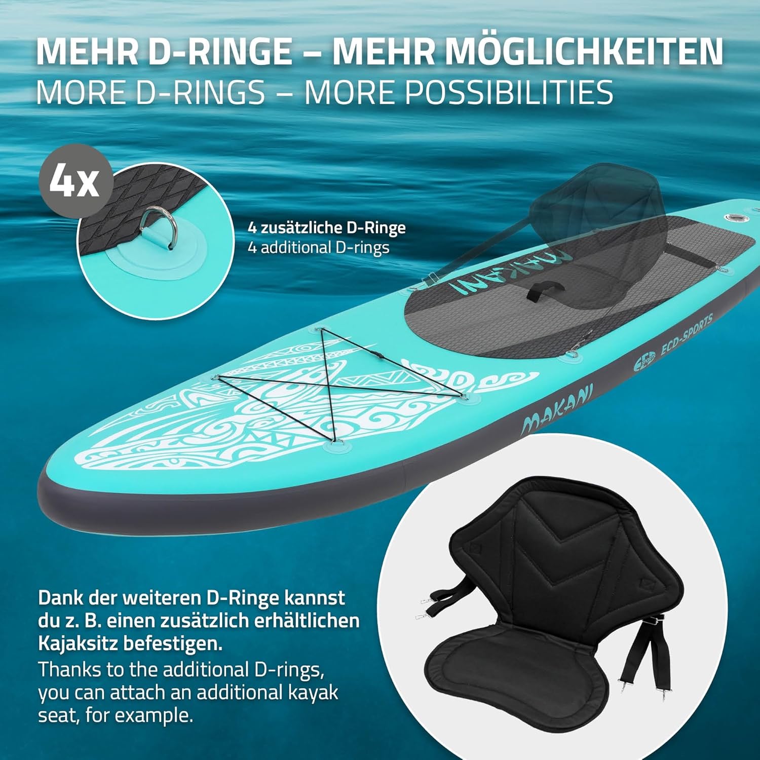 etevert - Stand Up Paddle Board - 305/308/320/380 cm - PVC, jusqu’à 150 kg, 10/15 cm, sac, pompe