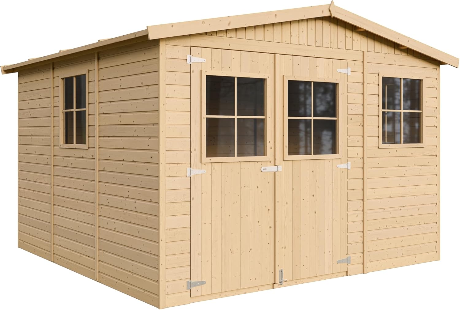 Abri de Jardin en Bois Naturel - Stockage extérieur avec fenêtres- H226x316x324 cm/9 m² Hangar en Bois Naturel - Atelier Rangement Outils et vélos- etevert M335