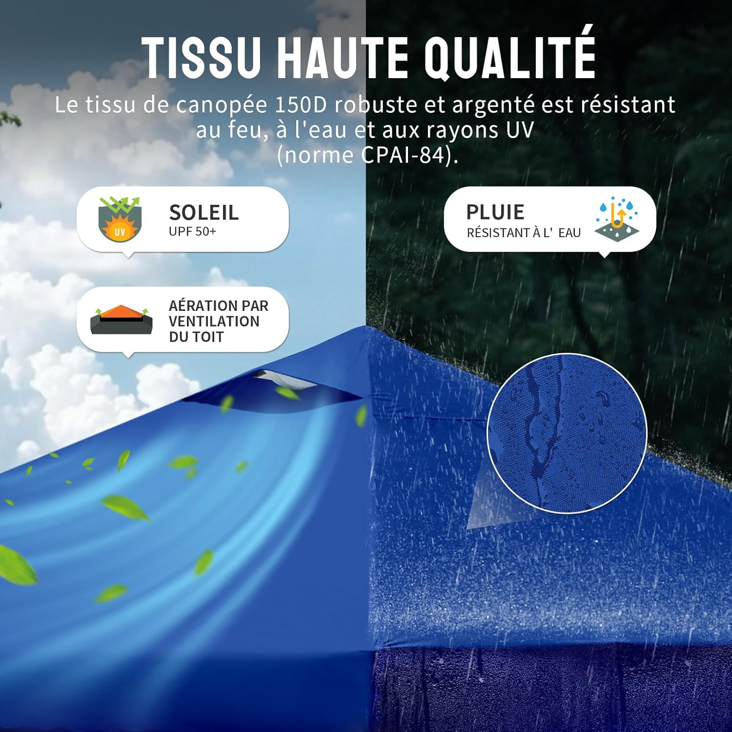 etevert - tonnelle pliante 3x3m - imperméable, UPF 50+, 4 parois amovibles