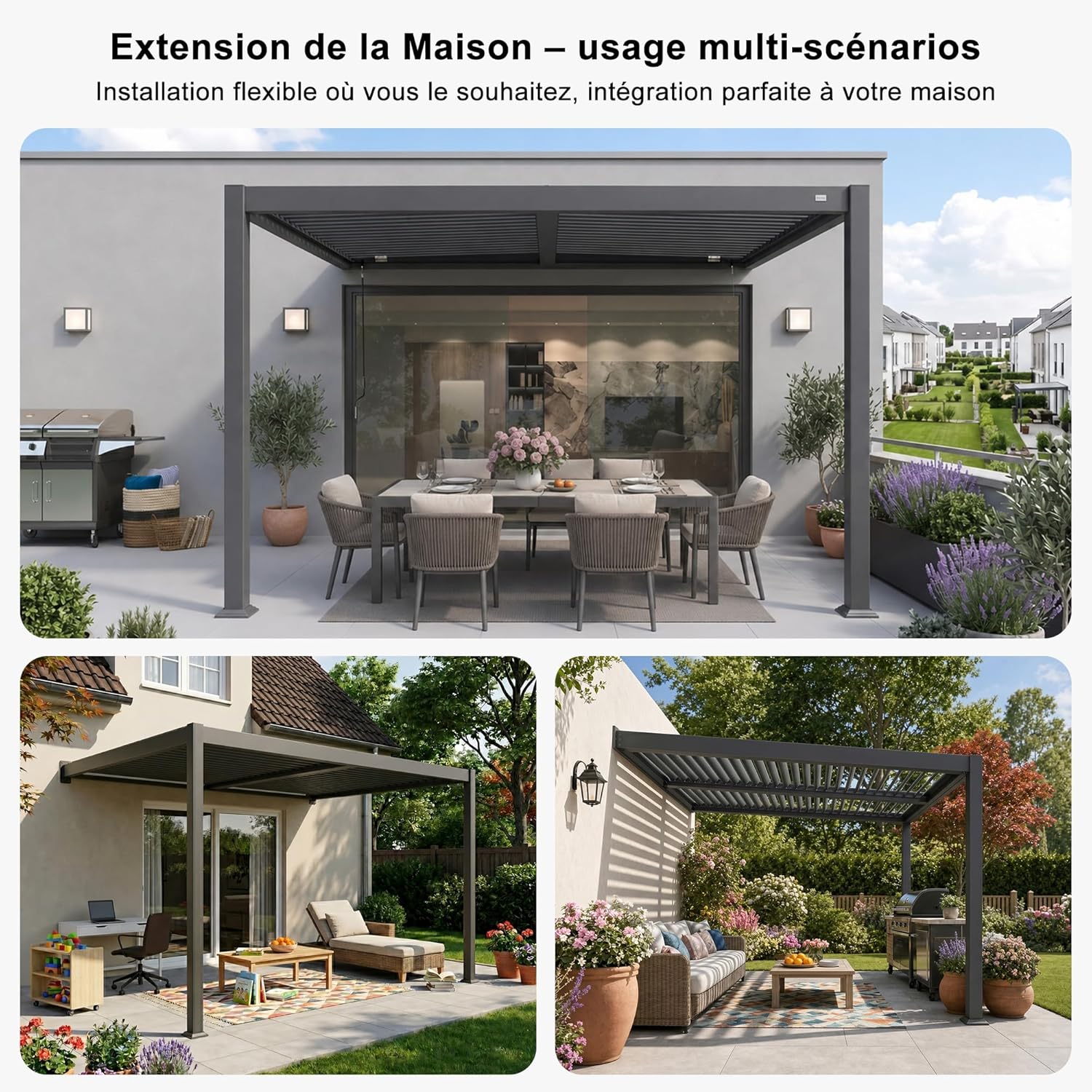 etevert - Pergola bioclimatique adossée - 2,5x3 m - aluminium, lames orientables, résistante intempéries