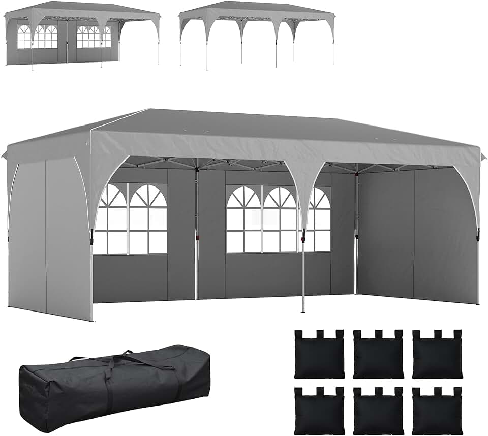etevert - Tonnelle Pop Up 3x6m, imperméable, réglable, UV50+, sacs, gris
