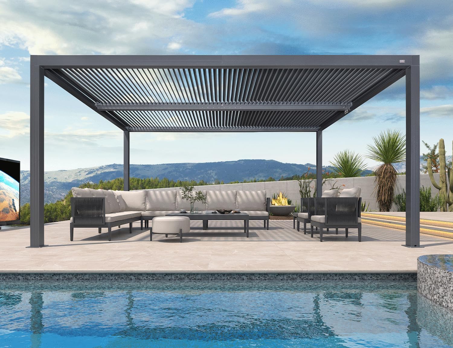 etevert - Pergola bioclimatique série aluminium - 4,8x3,68m - lames orientables, surface 17,66m²