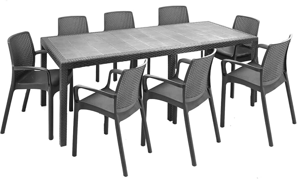 etevert - Manarola - table extensible, 8 chaises, anthracite, fabriqué en Italie