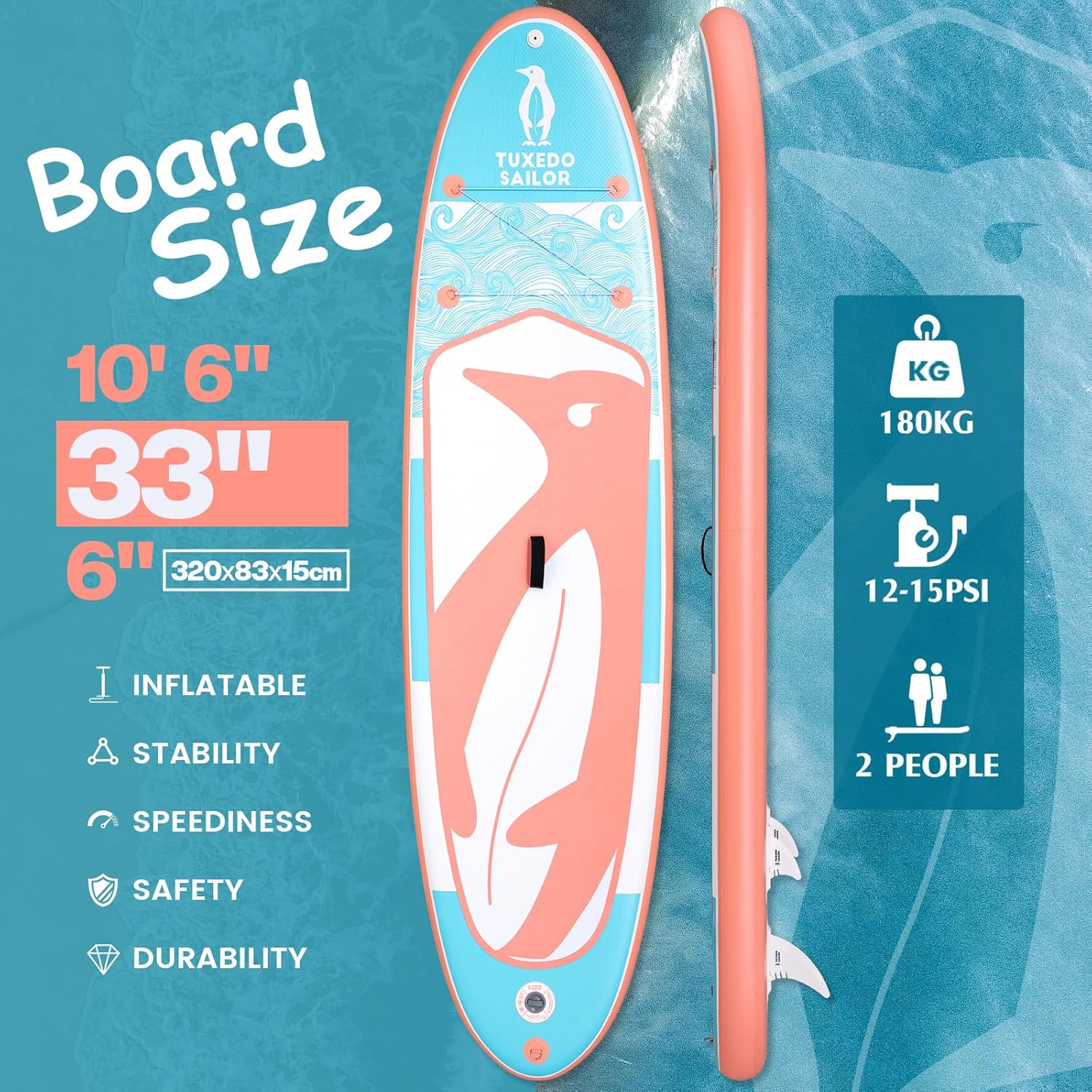 etevert - Paddle Gonflable Adulte - SUP 320 cm - avec accessoires complets