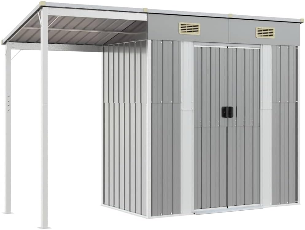 etevert Abri de Jardin avec Toit prolongé Gris Clair 277x107x181 cm, Maison & Jardin, Pelouses & Jardins, Vie en extérieur, Structures extérieures, Cabanes & abris de Jardin, Gris, (Poids 41.56KG)