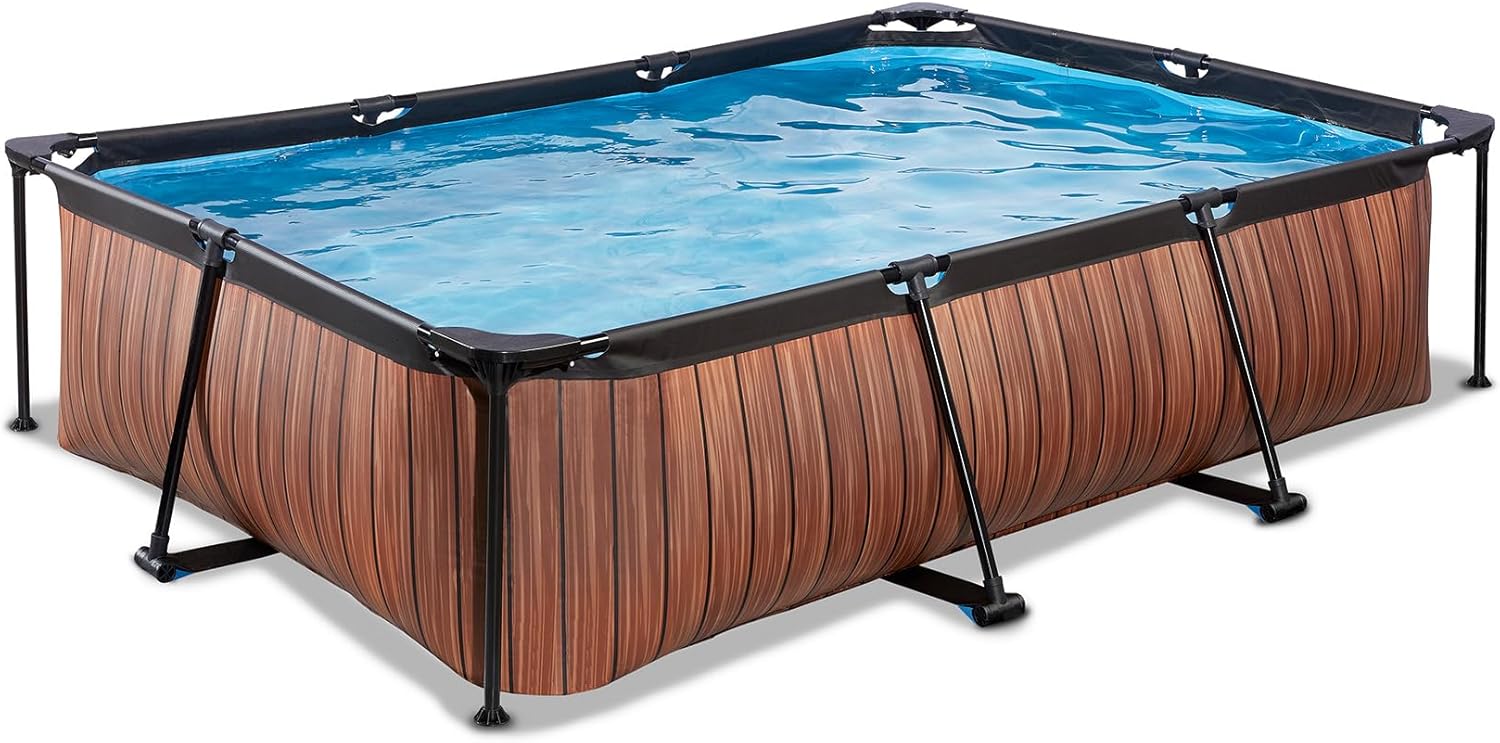 etevert Piscine en Bois - 300 x 200 x 65 cm - Rectangulaire et compacte - avec Pompe à Filtre à Cartouche - Facile d'accès - Convient pour Les Tout-Petits - Cadre Solide - Design Unique - Marron