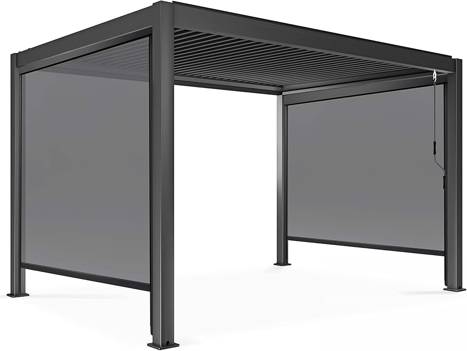 etevert - Pergola bioclimatique 3x4m autoportée - 2 stores - gris
