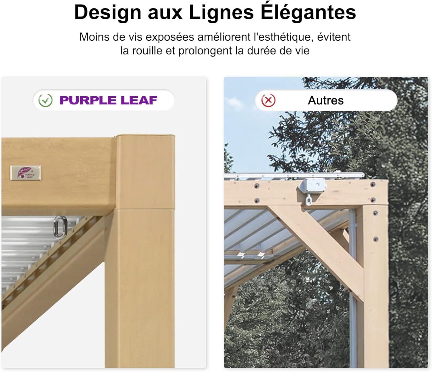 etevert - Pergola effet bois - 3.5x6.35m - LED, lames orientables, étanche
