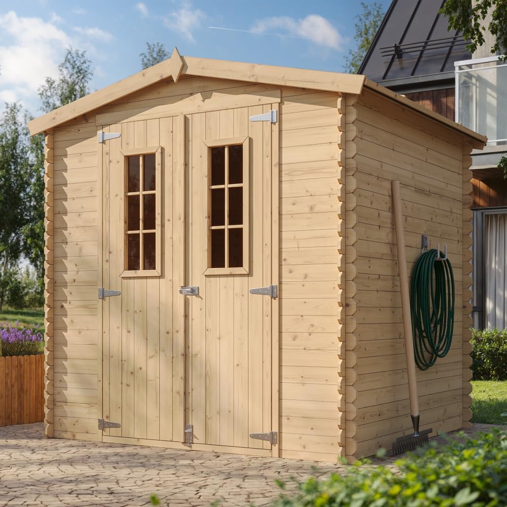 Abri de Jardin en Bois - Stockage extérieur I216xL206xH218 cm/ 3.53 m2 Petit abri à Outils, Local à vélos - Toit imperméable, fenêtres etevert M343C