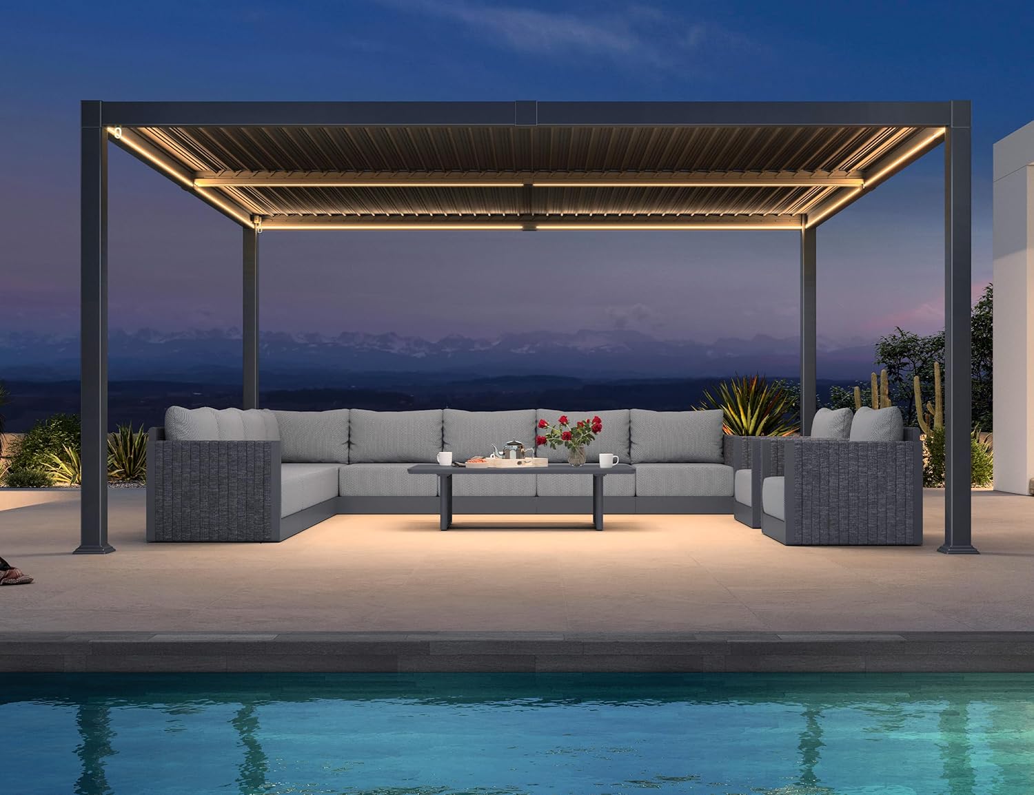 etevert - Pergola bioclimatique alu 4x4.6m, lames LED, durable