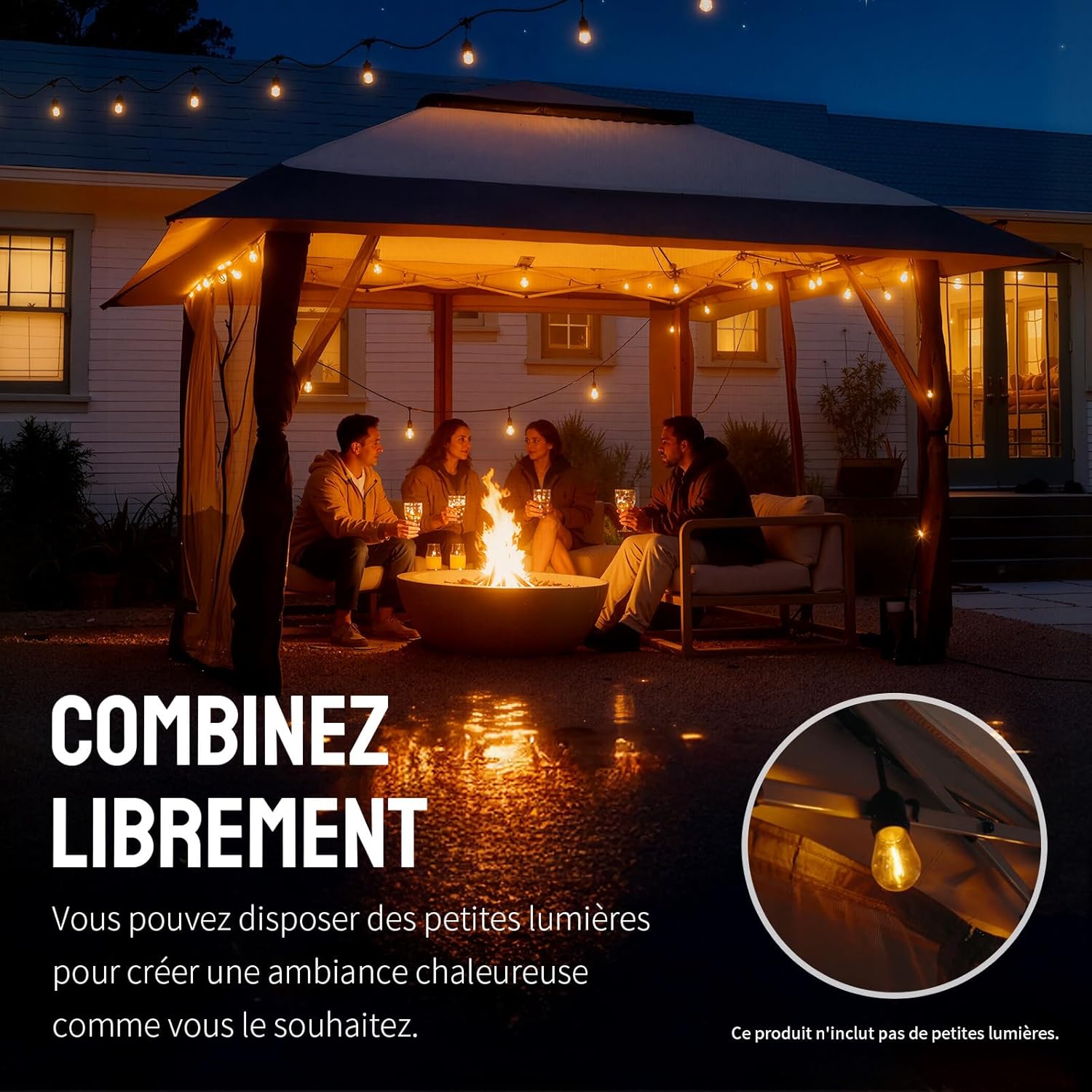 etevert Tonnelle de Jardin 4 x 4 m, Pop Up Gezebo Exterieur Imperméable, Abri de Jardin Réglable en Hauteur, Double Toit avec Côtés en Maille Zippée, Sac de Transport, Beige